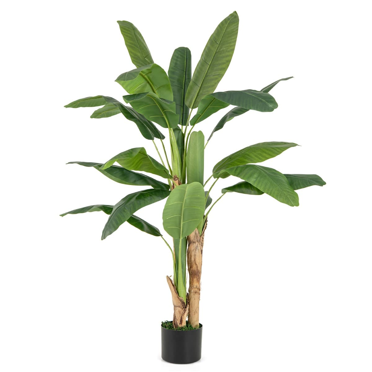 CostwayPlante Artificielle en Pot de 150cm en Plastique Pot en Ciment 2 Mousse avec 18 Grandes Feuilles pour Bureau Maison